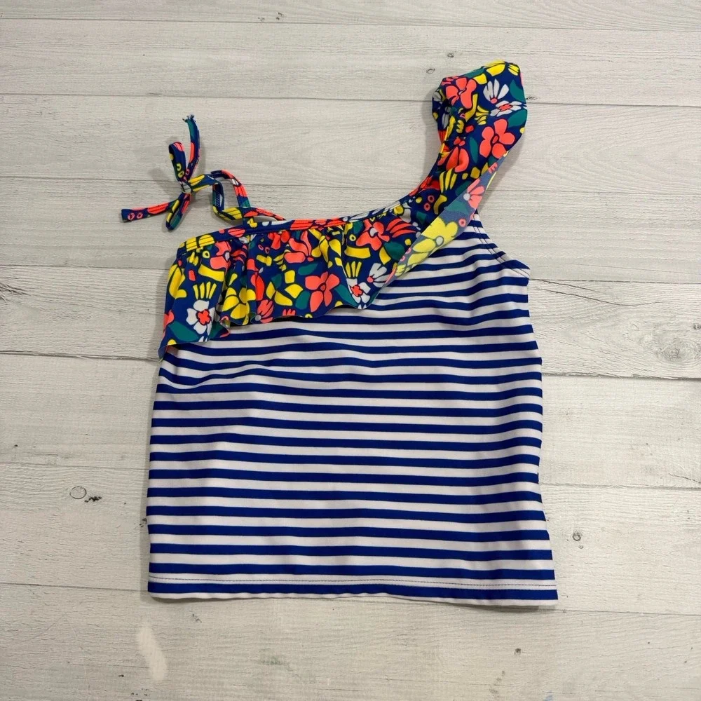 Cat &‎ Jack girls blue stripes with flowers two piece tankini swimsuit 7/8